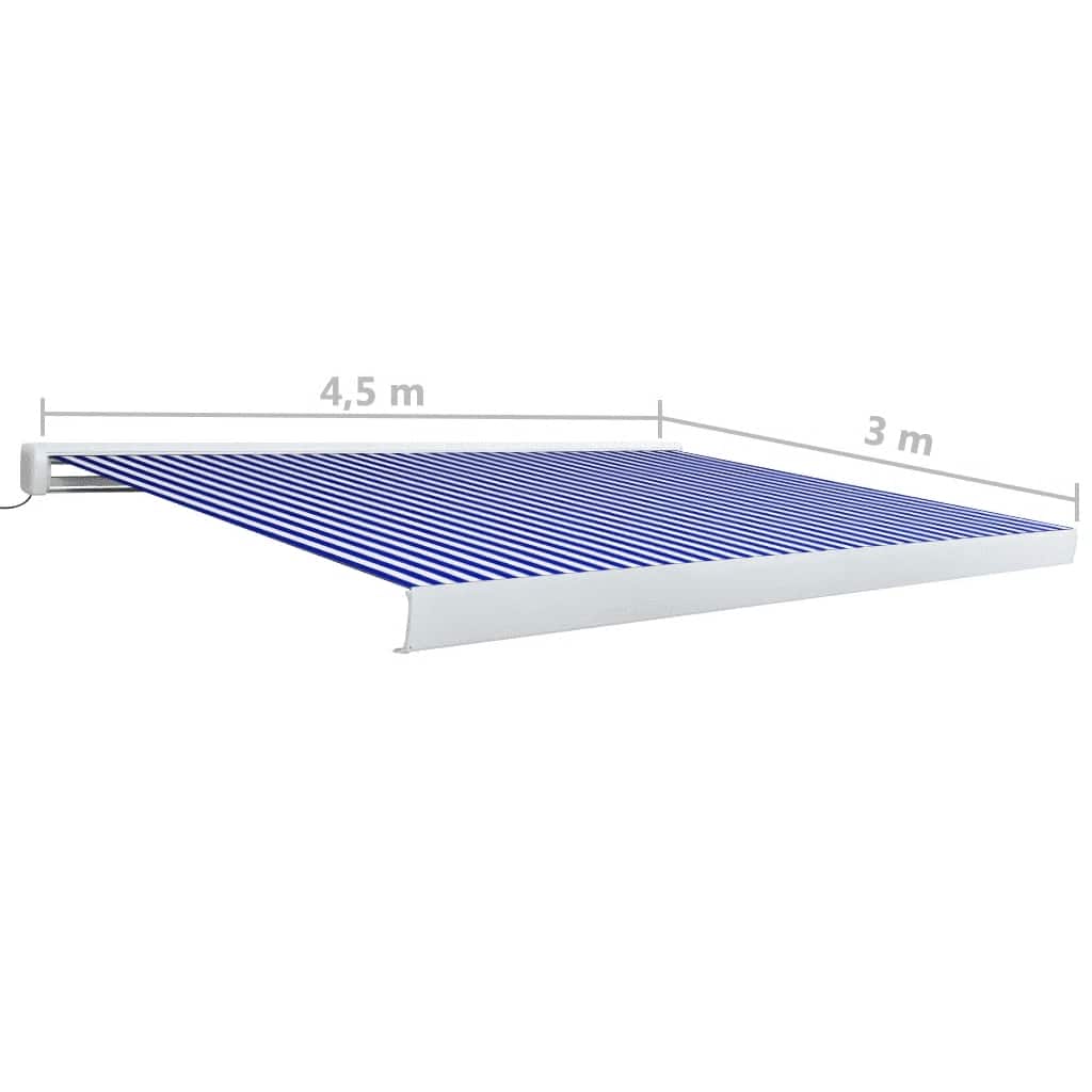 vidaXL Copertină motorizată tip casetă, albastru și alb, 450 x 300 cm