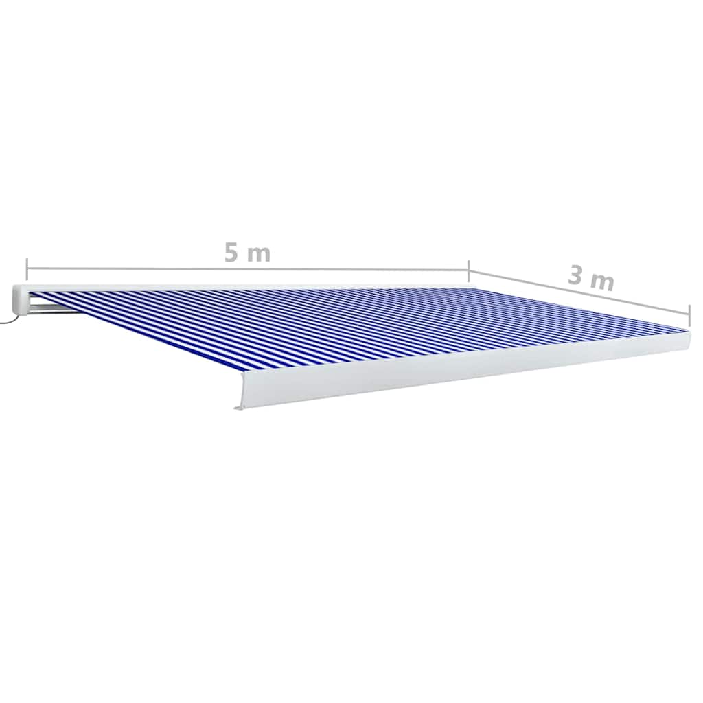 vidaXL Copertină motorizată tip casetă, albastru și alb, 500 x 300 cm vidaXL Copertină motorizată tip casetă, albastru și alb, 500 x 300 cm
