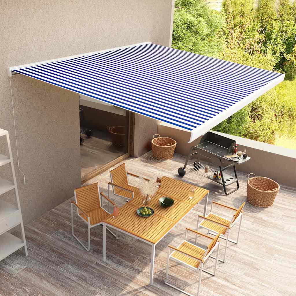 vidaXL Copertină manuală tip casetă, albastru și alb, 400 x 300 cm vidaXL Copertină manuală tip casetă, albastru și alb, 400 x 300 cm