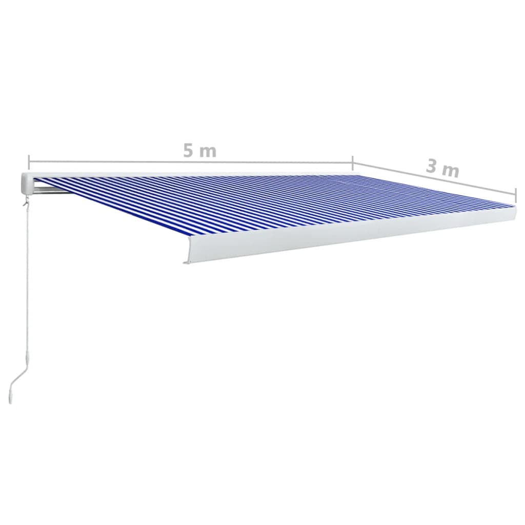 vidaXL Copertină manuală tip casetă, albastru și alb, 500 x 300 cm vidaXL Copertină manuală tip casetă, albastru și alb, 500 x 300 cm