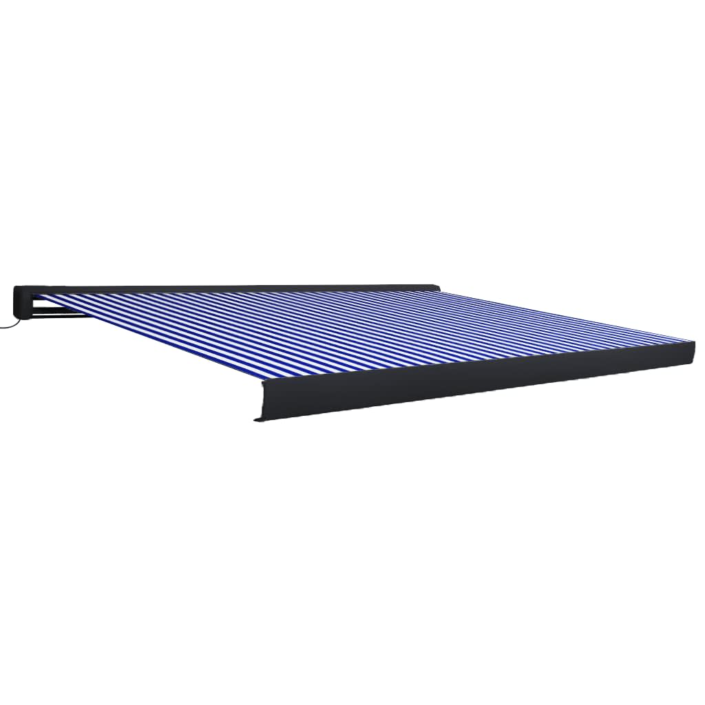 vidaXL Copertină motorizată tip casetă, albastru și alb, 450 x 300 cm