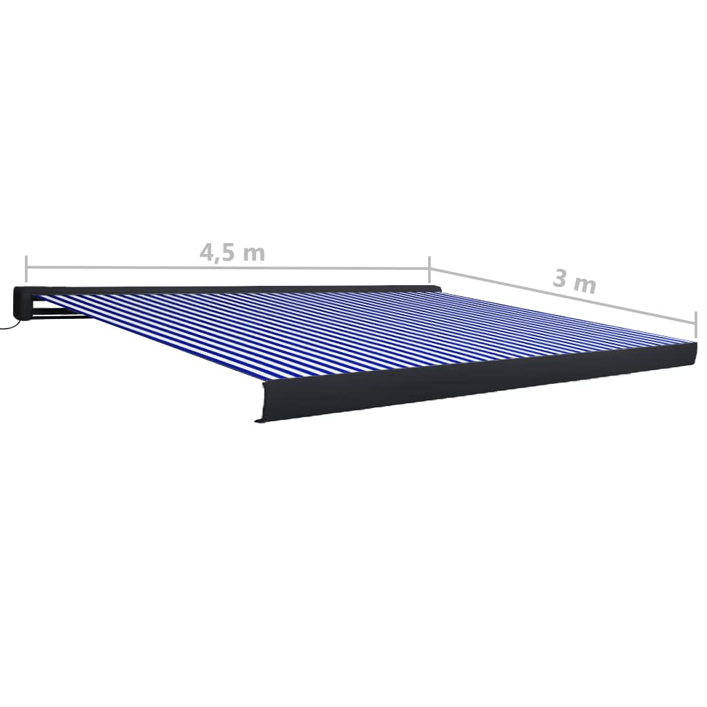 vidaXL Copertină motorizată tip casetă, albastru și alb, 450 x 300 cm