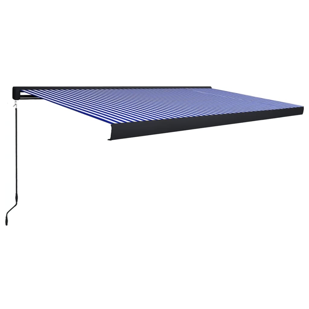 vidaXL Copertină manuală tip casetă, albastru și alb, 500 x 300 cm vidaXL Copertină manuală tip casetă, albastru și alb, 500 x 300 cm