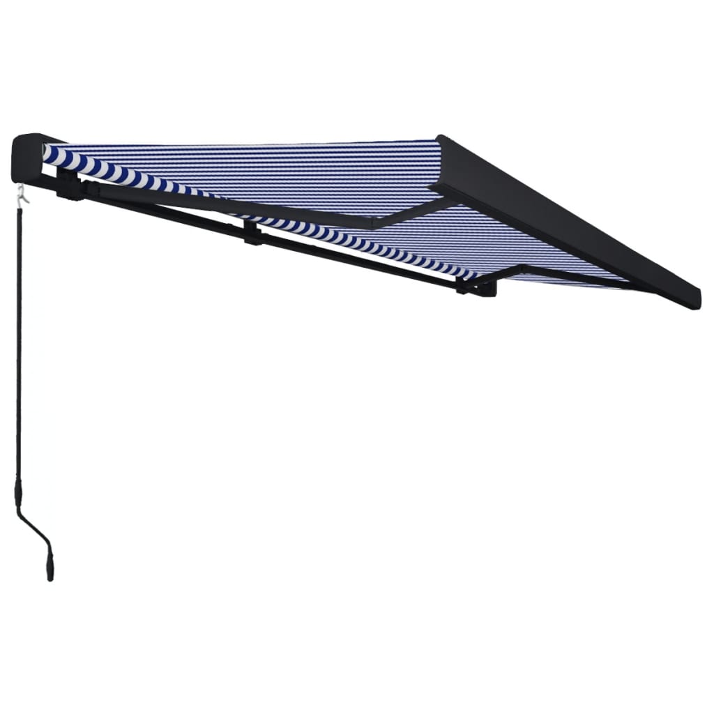 vidaXL Copertină manuală tip casetă, albastru și alb, 500 x 300 cm vidaXL Copertină manuală tip casetă, albastru și alb, 500 x 300 cm