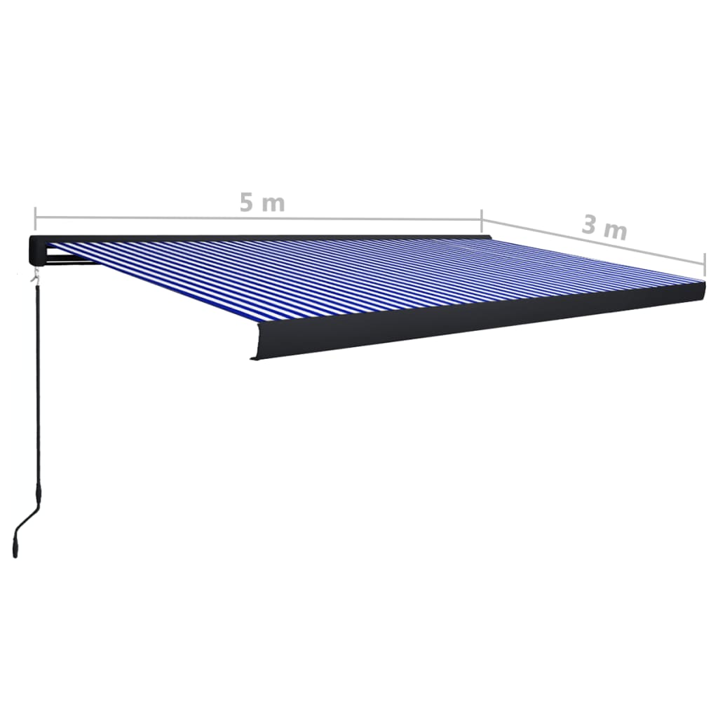 vidaXL Copertină manuală tip casetă, albastru și alb, 500 x 300 cm vidaXL Copertină manuală tip casetă, albastru și alb, 500 x 300 cm