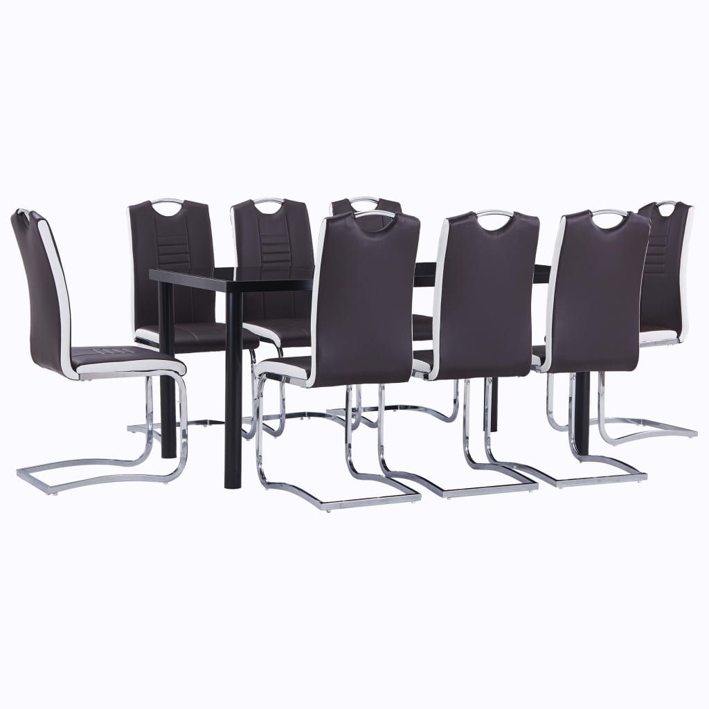 vidaXL Set mobilier de bucătărie, 9 piese, maro, piele ecologică