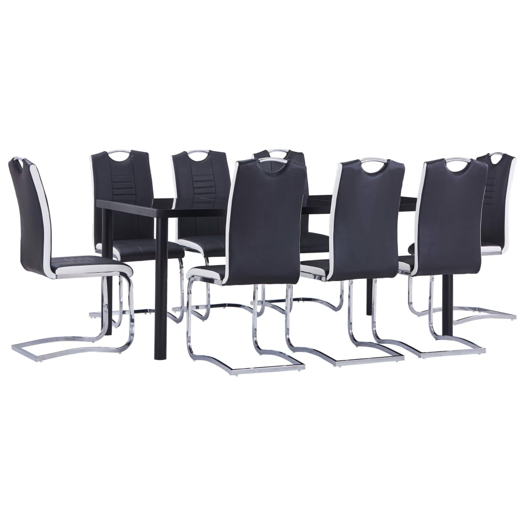 vidaXL Set mobilier de bucătărie, 9 piese, negru, piele ecologică vidaXL Set mobilier de bucătărie, 9 piese, negru, piele ecologică