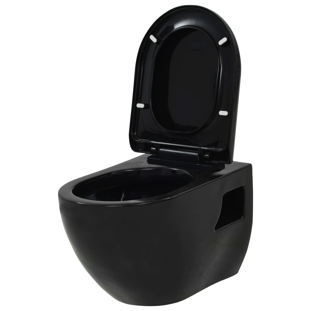vidaXL Vas toaletă suspendat cu rezervor încastrat, negru, ceramică vidaXL Vas toaletă suspendat cu rezervor încastrat, negru, ceramică