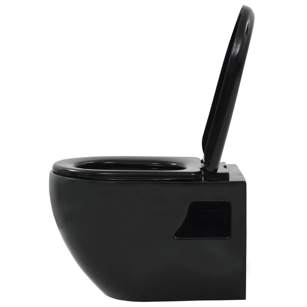 vidaXL Vas toaletă suspendat cu rezervor încastrat, negru, ceramică vidaXL Vas toaletă suspendat cu rezervor încastrat, negru, ceramică