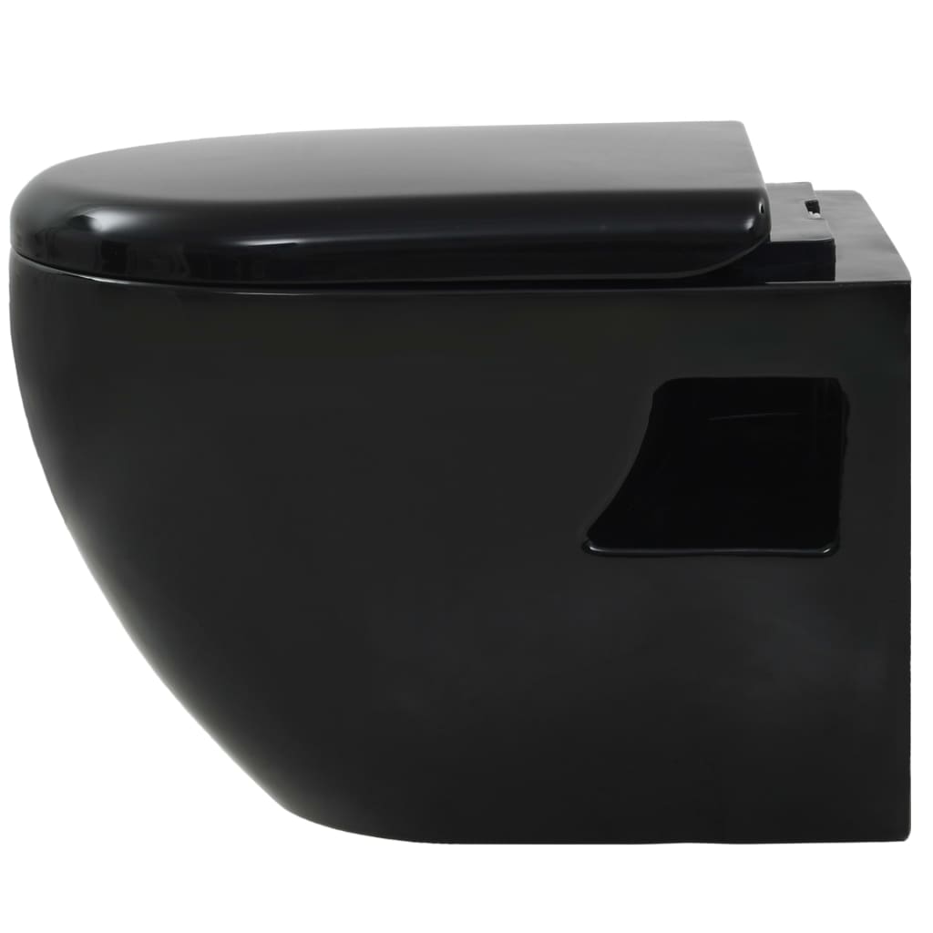 vidaXL Vas toaletă suspendat cu rezervor încastrat, negru, ceramică vidaXL Vas toaletă suspendat cu rezervor încastrat, negru, ceramică