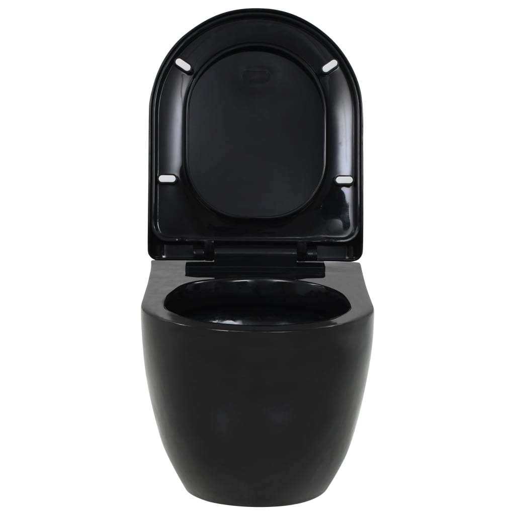 vidaXL Vas toaletă suspendat cu rezervor încastrat, negru, ceramică vidaXL Vas toaletă suspendat cu rezervor încastrat, negru, ceramică