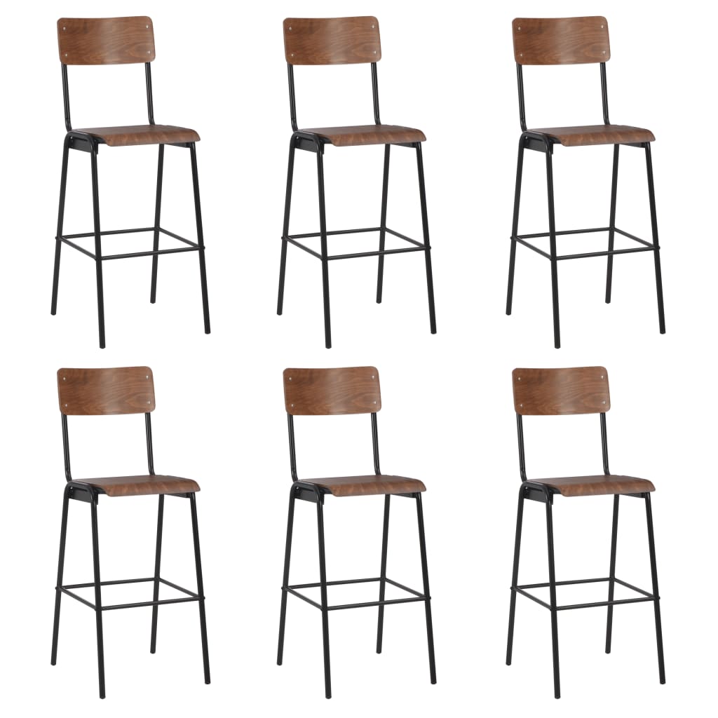 vidaXL Scaune de bar, 6 buc., placaj solid, oțel vidaXL Scaune de bar, 6 buc., placaj solid, oțel