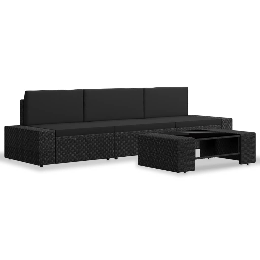 vidaXL Set mobilier de grădină, 4 piese, negru, poliratan vidaXL Set mobilier de grădină, 4 piese, negru, poliratan