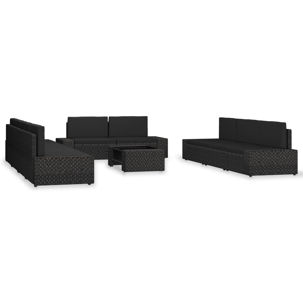 vidaXL Set mobilier de grădină, 10 piese, negru, poliratan vidaXL Set mobilier de grădină, 10 piese, negru, poliratan