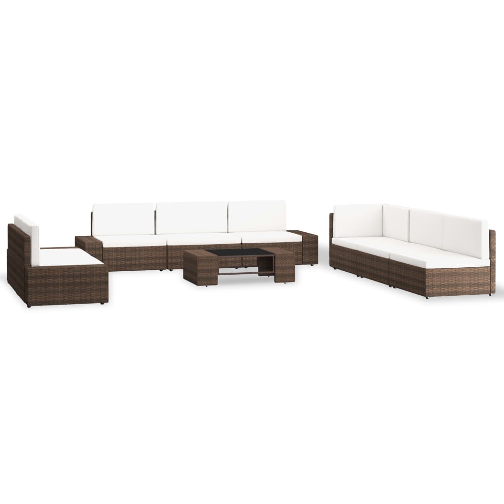 vidaXL Set mobilier de grădină, 9 piese, maro, poliratan vidaXL Set mobilier de grădină, 9 piese, maro, poliratan