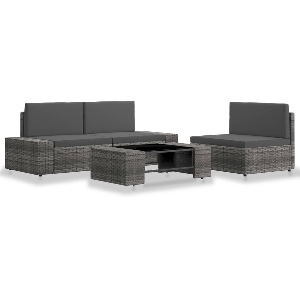 vidaXL Set mobilier de grădină, 4 piese, gri, poliratan vidaXL Set mobilier de grădină, 4 piese, gri, poliratan