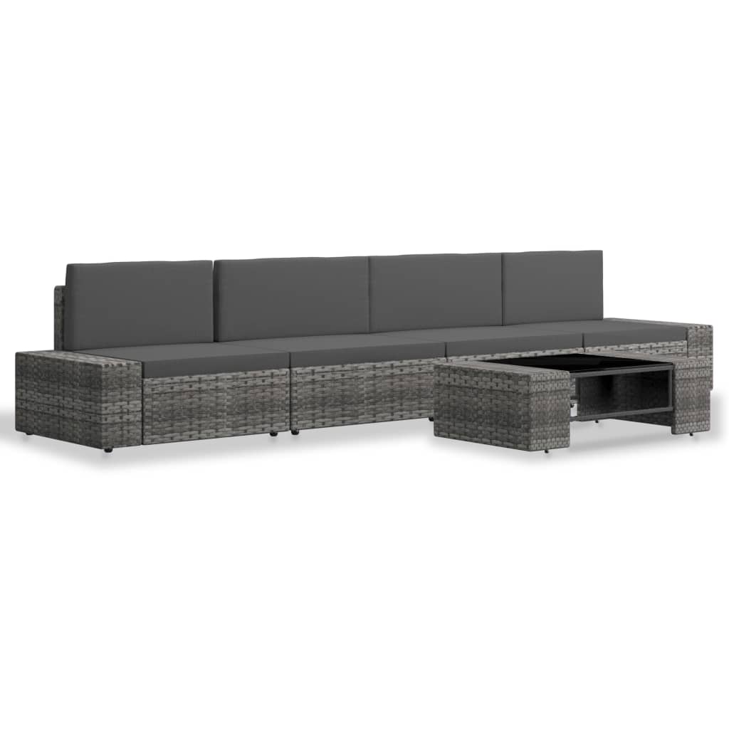 vidaXL Set mobilier de grădină, 5 piese, gri, poliratan vidaXL Set mobilier de grădină, 5 piese, gri, poliratan