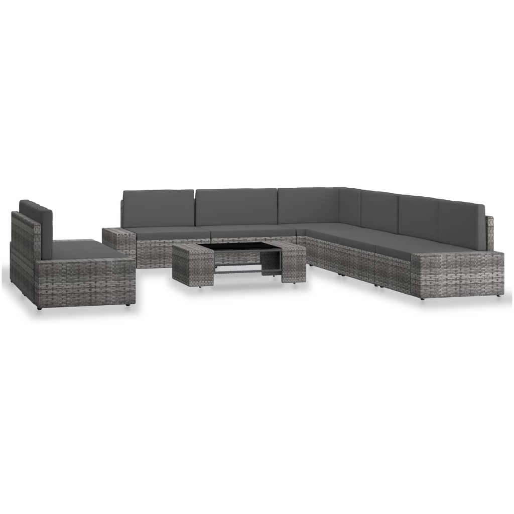 vidaXL Set mobilier de grădină, 9 piese, gri, poliratan vidaXL Set mobilier de grădină, 9 piese, gri, poliratan