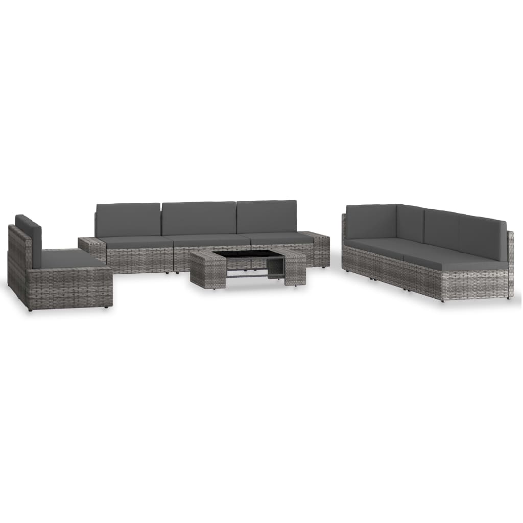 vidaXL Set mobilier de grădină, 9 piese, gri, poliratan vidaXL Set mobilier de grădină, 9 piese, gri, poliratan