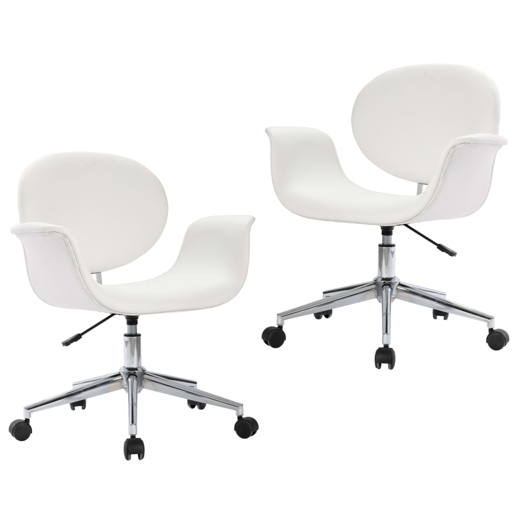 vidaXL Scaune de bucătărie pivotante, 2 buc., alb, piele artificială
