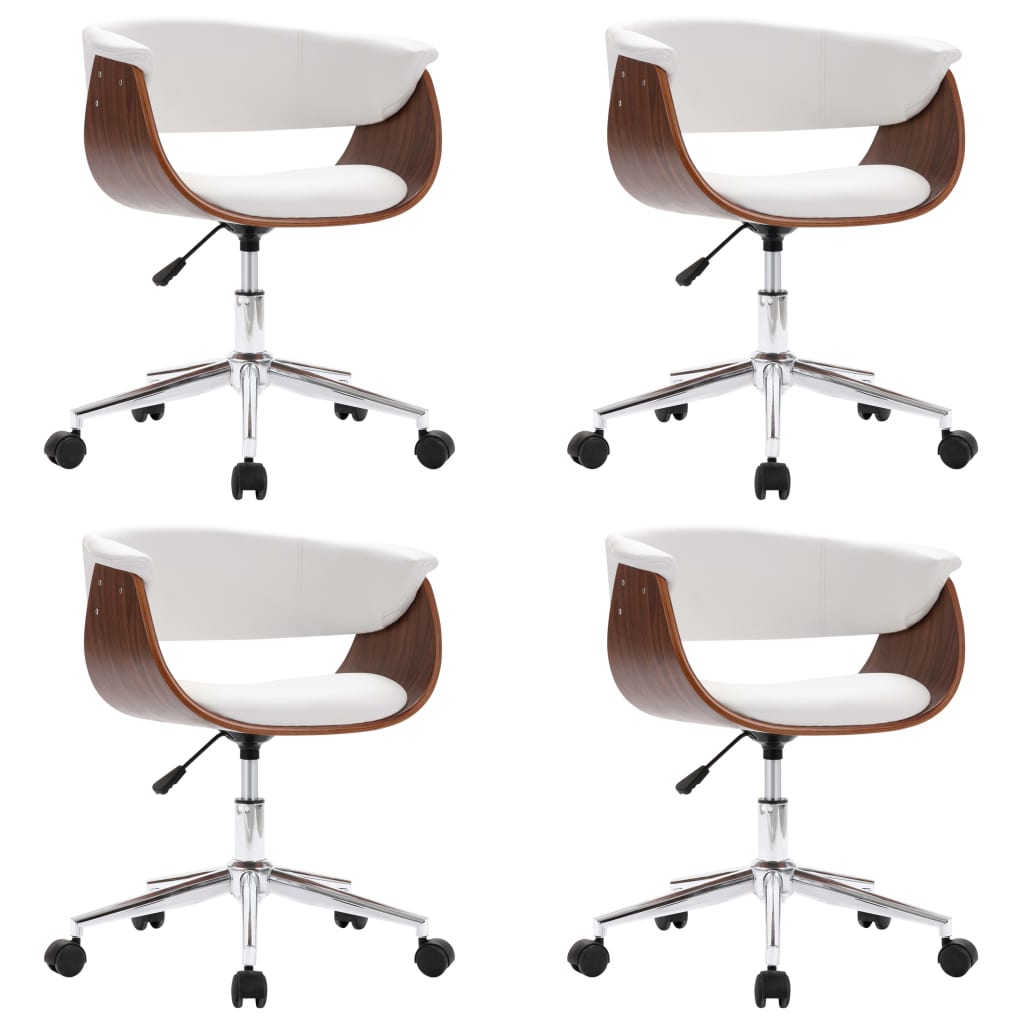 vidaXL Scaune de masă pivotante, 4 buc., alb, piele ecologică