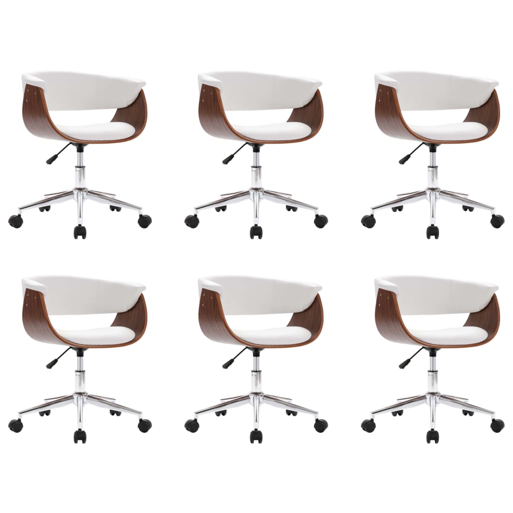 vidaXL Scaune de bucătărie pivotante, 6 buc., alb, piele ecologică