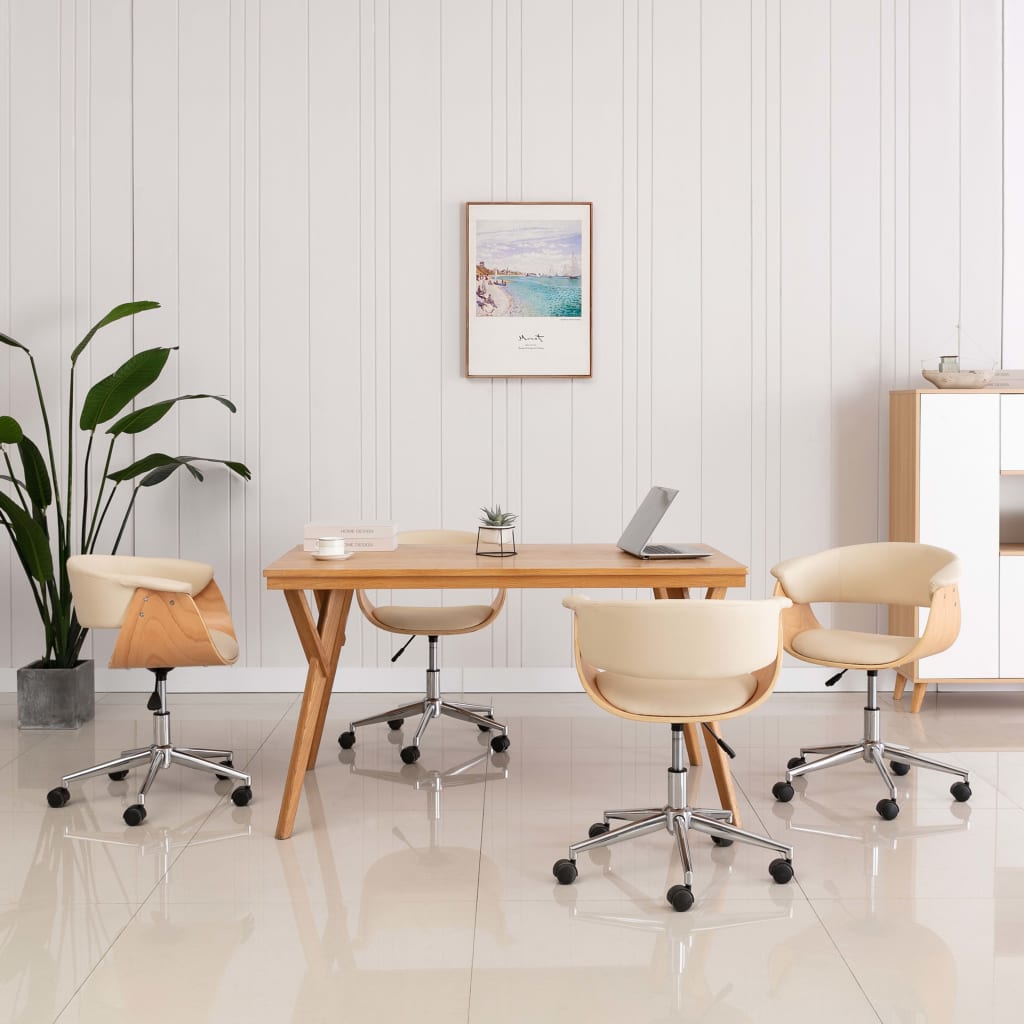 vidaXL Scaune de sufragerie pivotante 4 buc. crem piele artificială