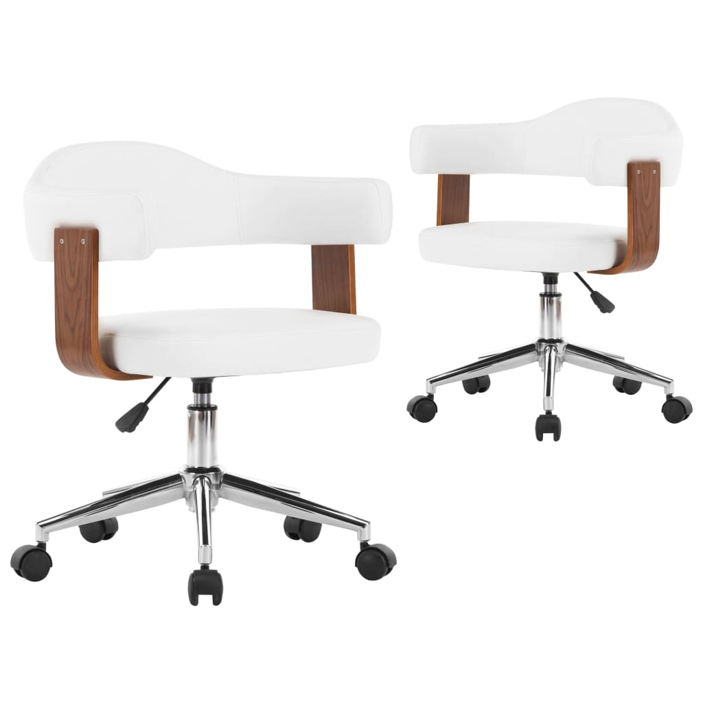 vidaXL Scaune pivotante, 2 buc. alb, lemn curbat & piele ecologică