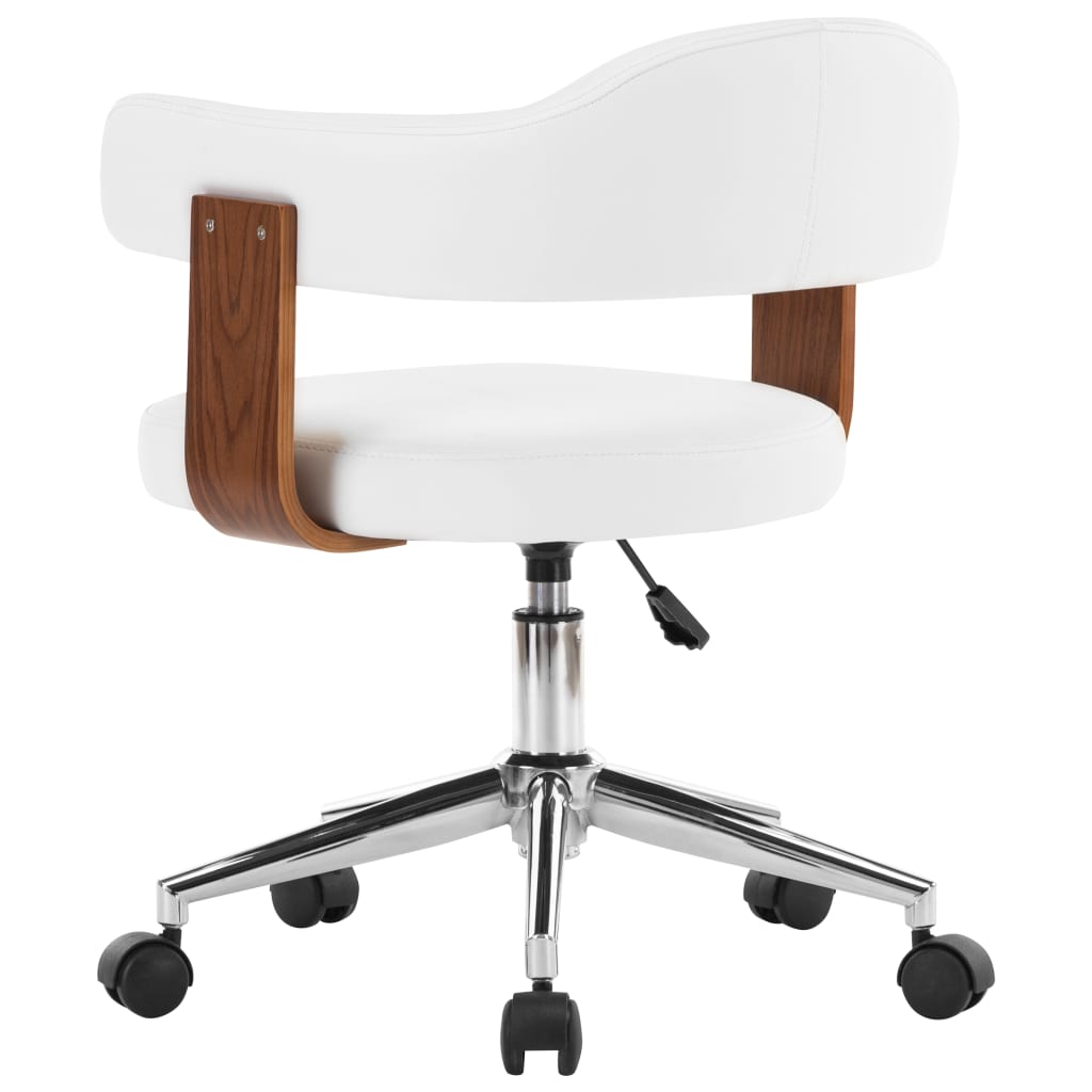 vidaXL Scaune pivotante, 2 buc. alb, lemn curbat & piele ecologică