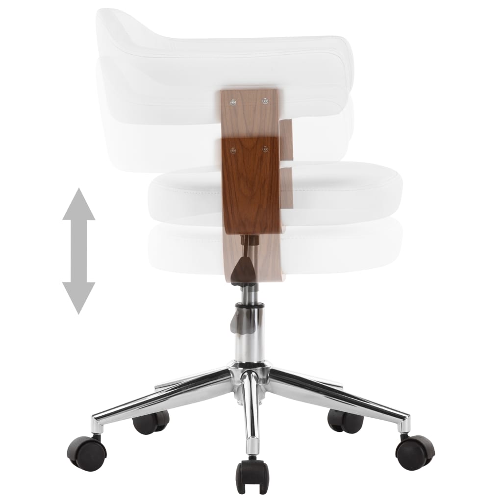 vidaXL Scaune pivotante, 2 buc. alb, lemn curbat & piele ecologică