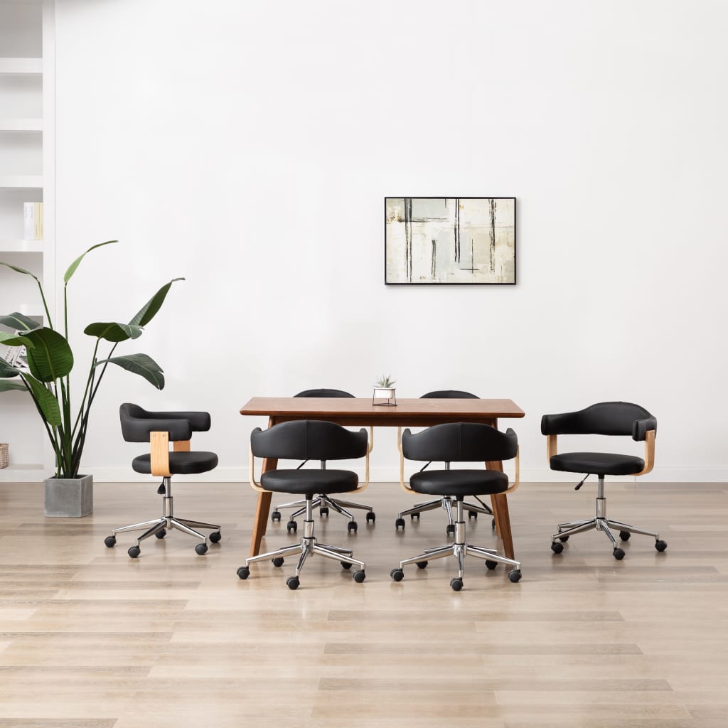 vidaXL Scaune de bucătărie pivotante, 6 buc., negru, piele ecologică