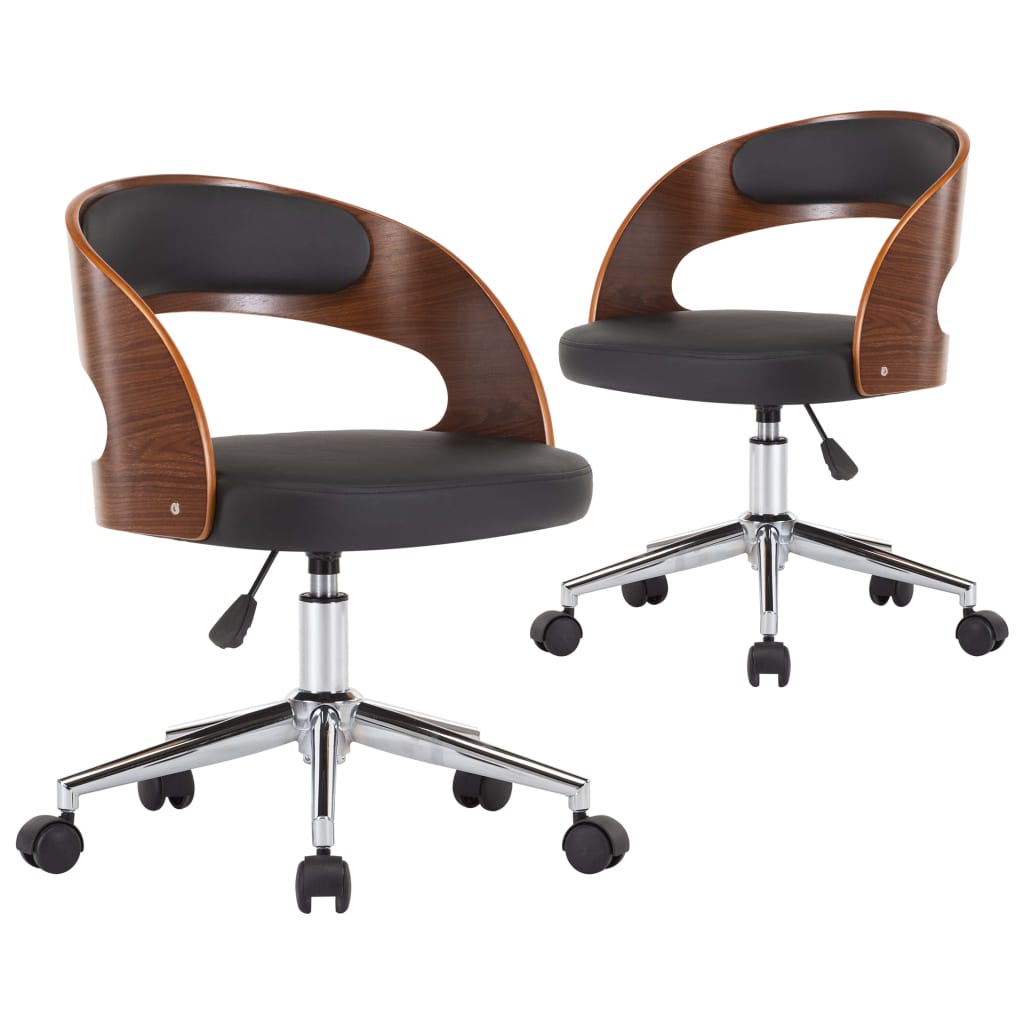 vidaXL Scaune pivotante, 2 buc. negru, lemn curbat & piele ecologică