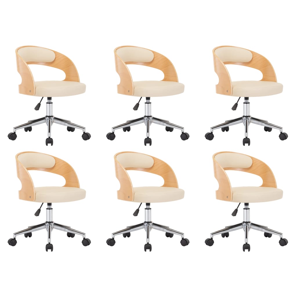 vidaXL Scaune pivotante, 6 buc. crem, lemn curbat & piele ecologică