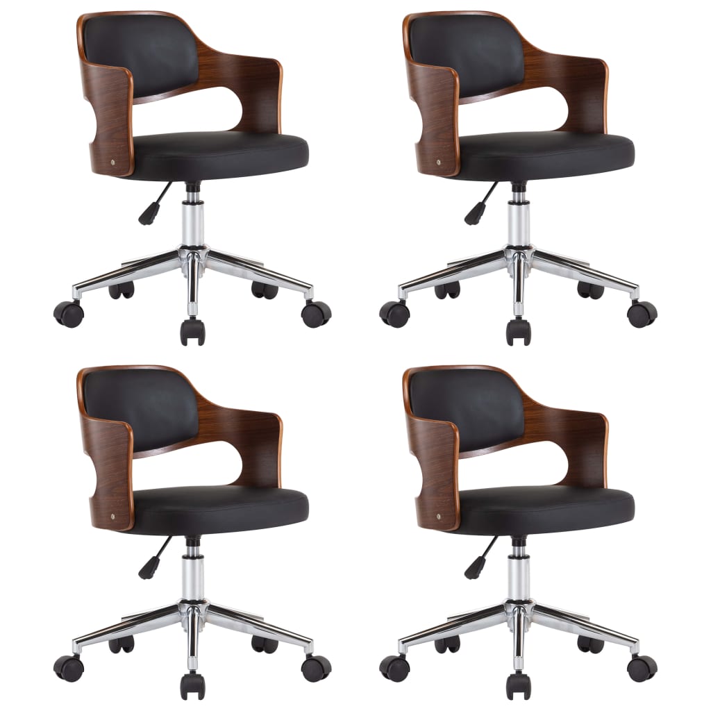 vidaXL Scaune bucătărie 4 buc, negru, lemn curbat & piele ecologică