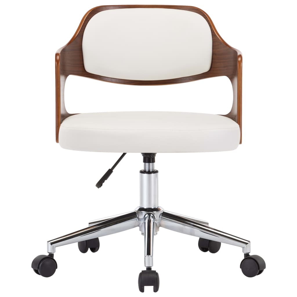 vidaXL Scaune pivotante, 2 buc. alb, lemn curbat & piele ecologică