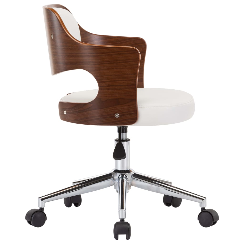 vidaXL Scaune pivotante, 2 buc. alb, lemn curbat & piele ecologică