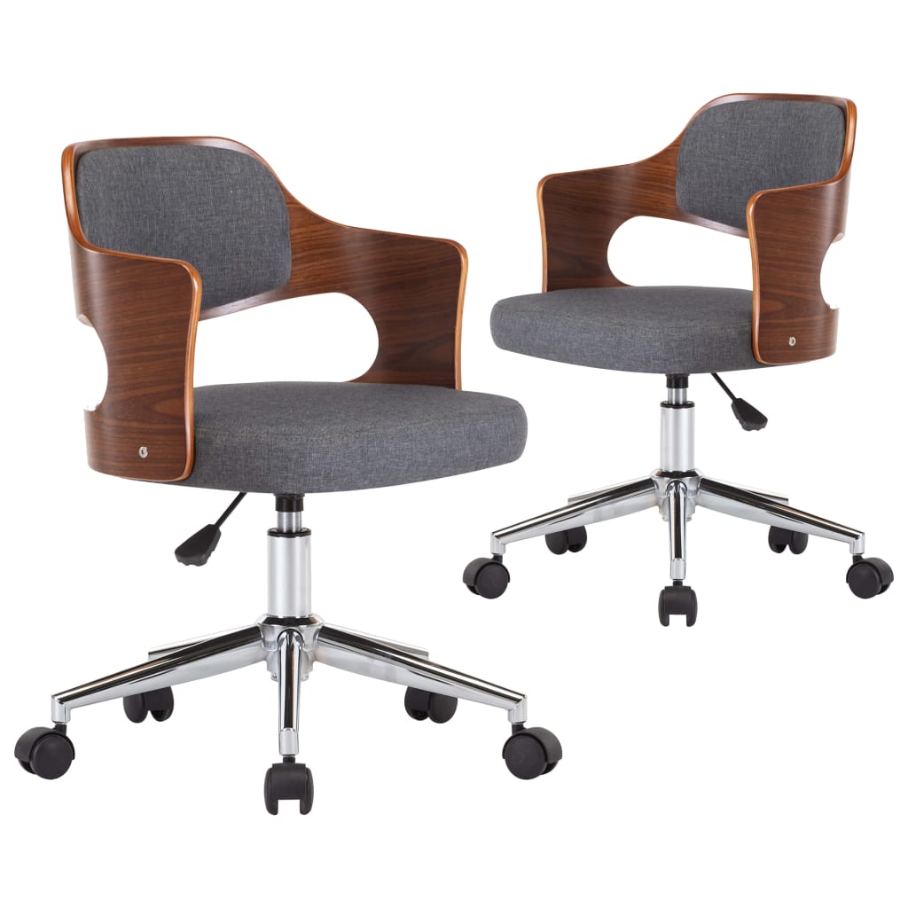 vidaXL Scaune de bucătărie, 2 buc., gri, lemn curbat și textil