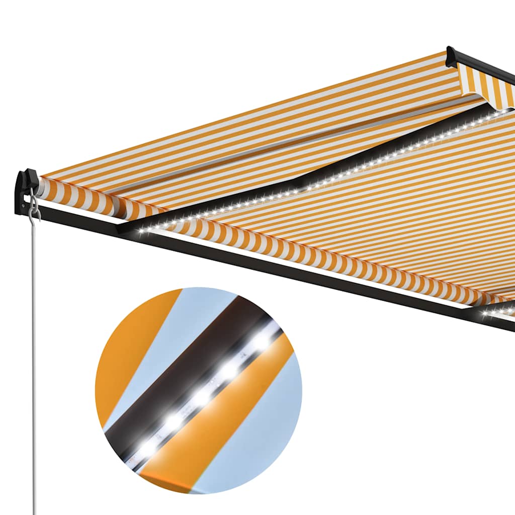 vidaXL Copertină retractabilă manual cu LED, galben/alb, 300 x 250 cm vidaXL Copertină retractabilă manual cu LED, galben/alb, 300 x 250 cm