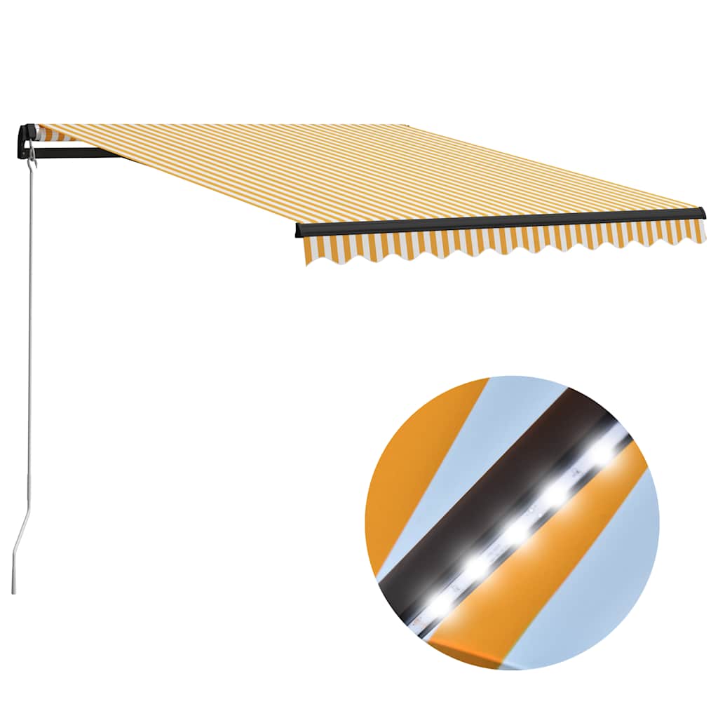 vidaXL Copertină retractabilă manual cu LED, galben/alb, 300 x 250 cm vidaXL Copertină retractabilă manual cu LED, galben/alb, 300 x 250 cm