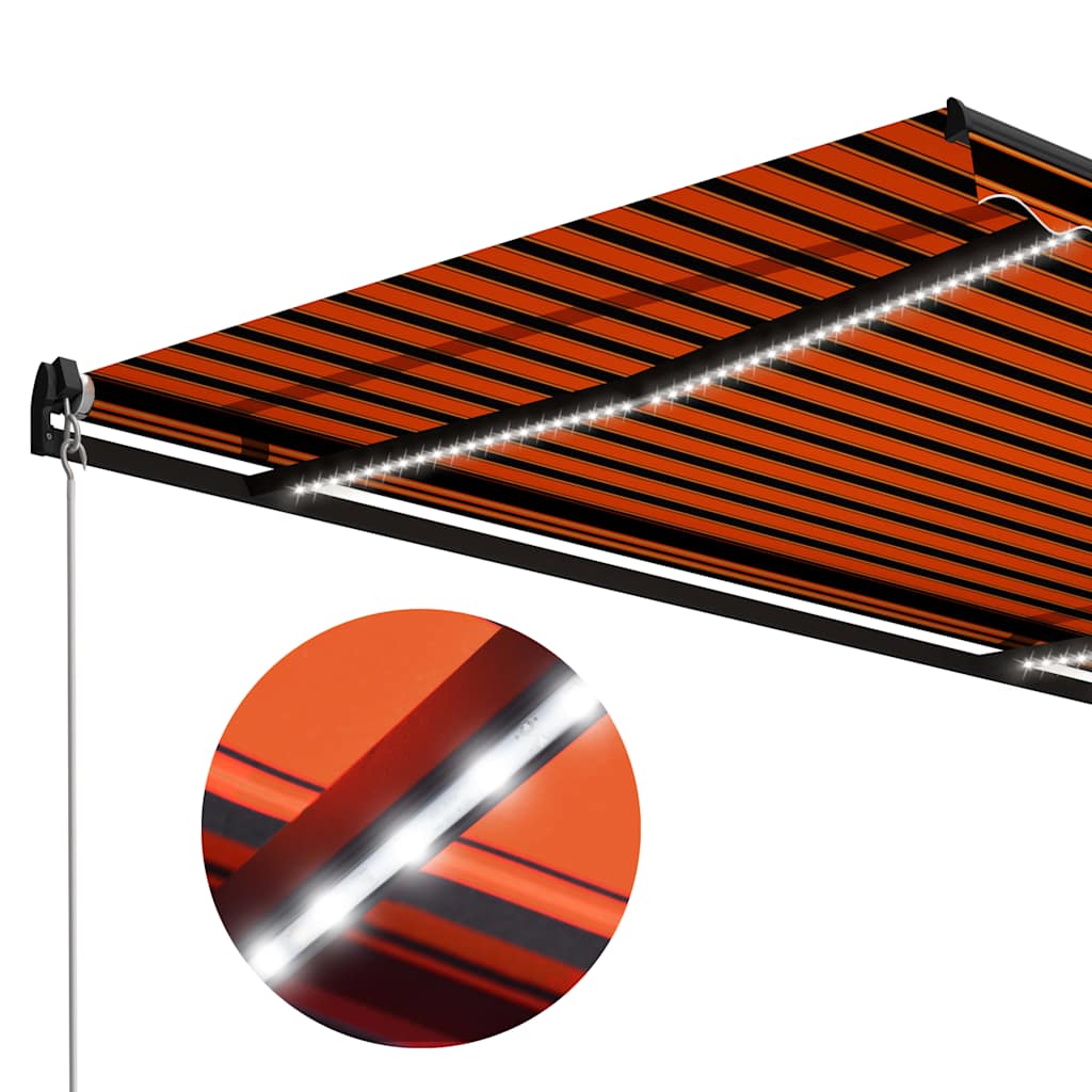 vidaXL Copertină retractabilă manual LED portocaliu/maro, 450 x 300 cm vidaXL Copertină retractabilă manual LED portocaliu/maro, 450 x 300 cm