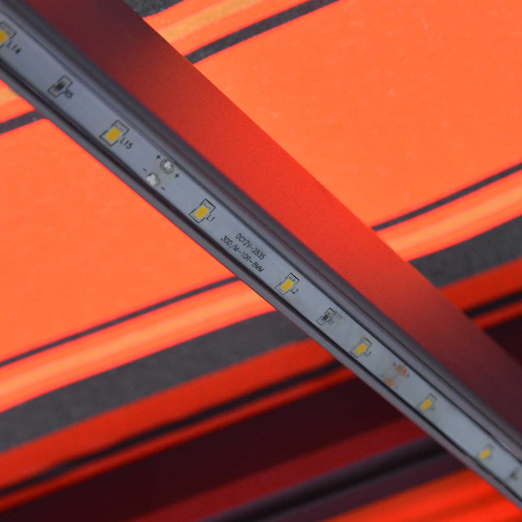 vidaXL Copertină retractabilă manual LED portocaliu/maro, 450 x 300 cm vidaXL Copertină retractabilă manual LED portocaliu/maro, 450 x 300 cm