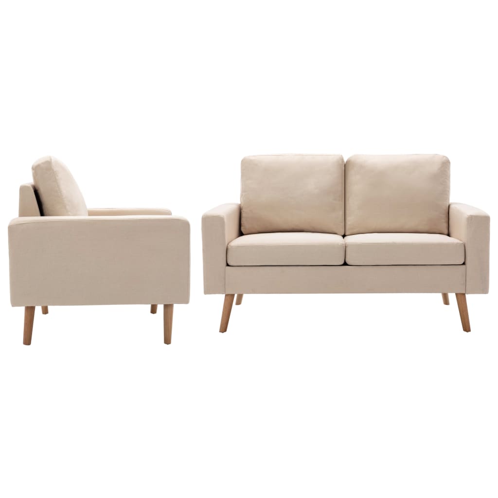 vidaXL Set de canapele, 2 piese, crem, material textil vidaXL Set de canapele, 2 piese, crem, material textil