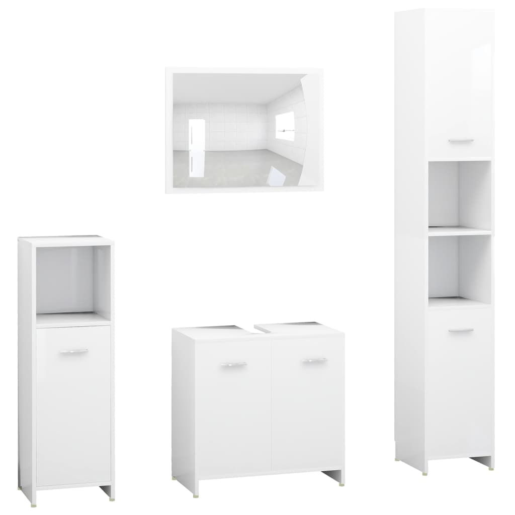 vidaXL Set mobilier de baie, 4 piese, alb, lemn prelucrat