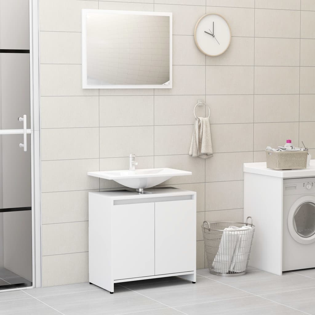 vidaXL Set mobilier de baie, 4 piese, alb, lemn prelucrat