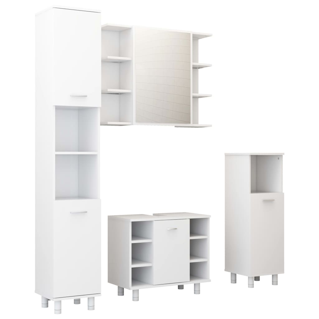 vidaXL Set mobilier de baie, 4 piese, alb, lemn prelucrat