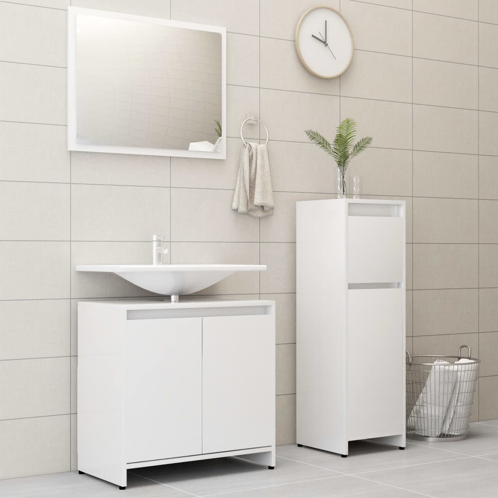 vidaXL Set mobilier de baie, 3 piese, alb, lemn prelucrat vidaXL Set mobilier de baie, 3 piese, alb, lemn prelucrat