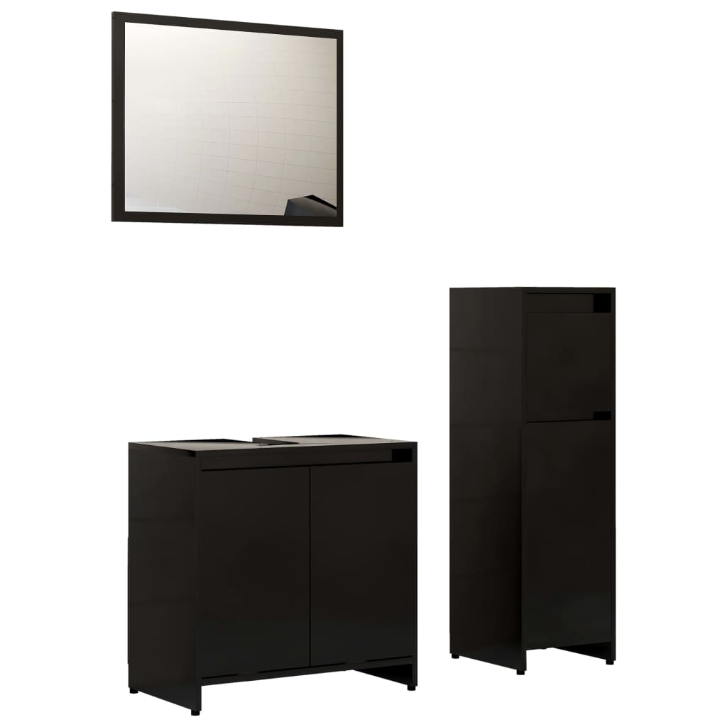 vidaXL Set mobilier de baie, 3 piese, negru, lemn prelucrat vidaXL Set mobilier de baie, 3 piese, negru, lemn prelucrat
