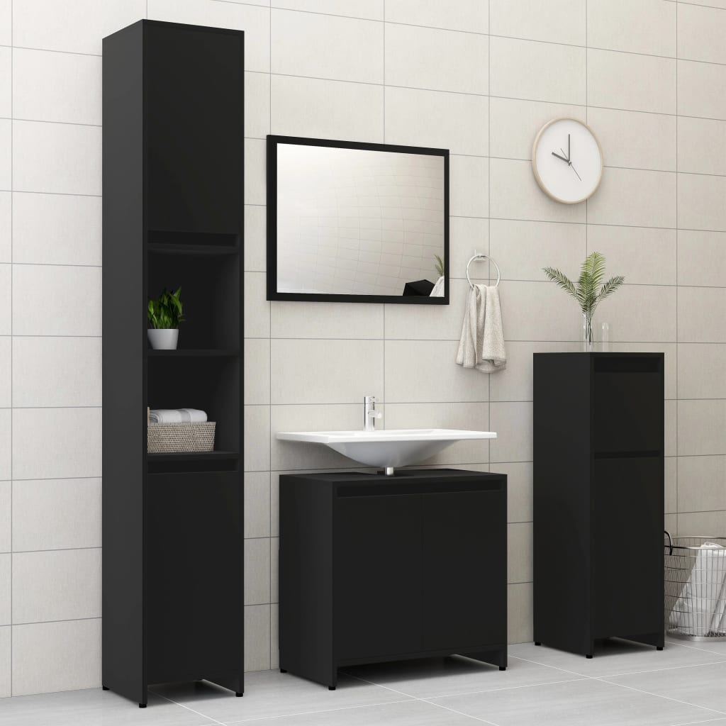 vidaXL Set mobilier de baie, 3 piese, negru, lemn prelucrat vidaXL Set mobilier de baie, 3 piese, negru, lemn prelucrat