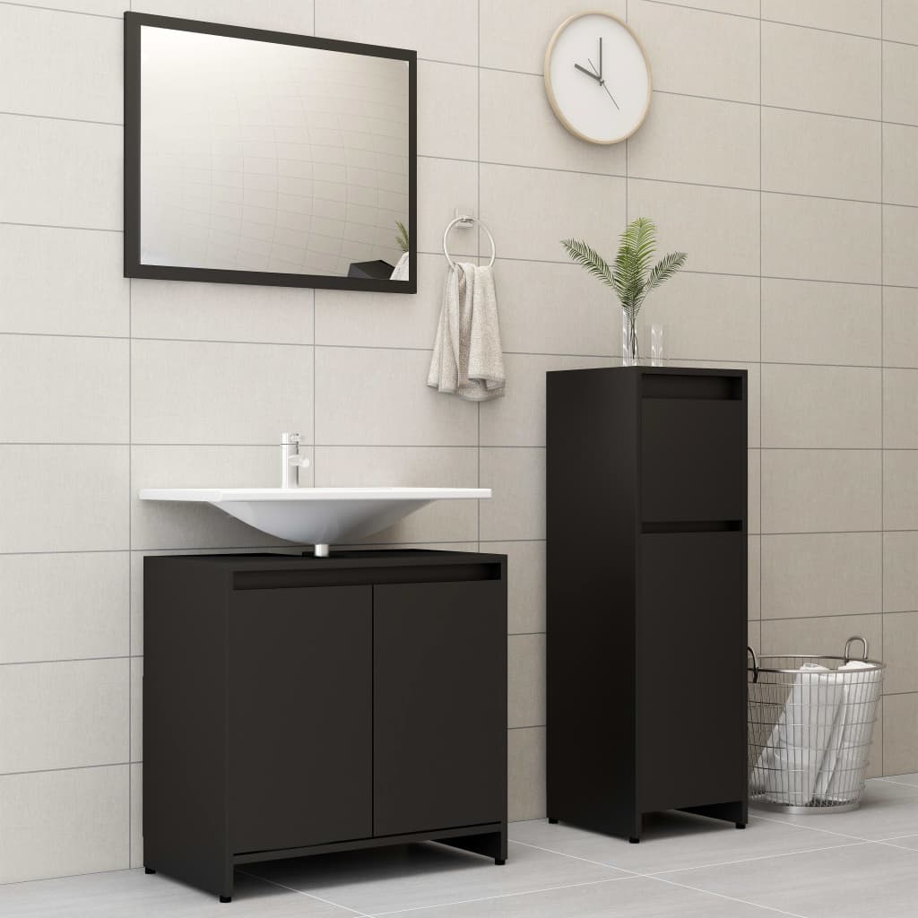 vidaXL Set mobilier de baie, 3 piese, negru, lemn prelucrat vidaXL Set mobilier de baie, 3 piese, negru, lemn prelucrat
