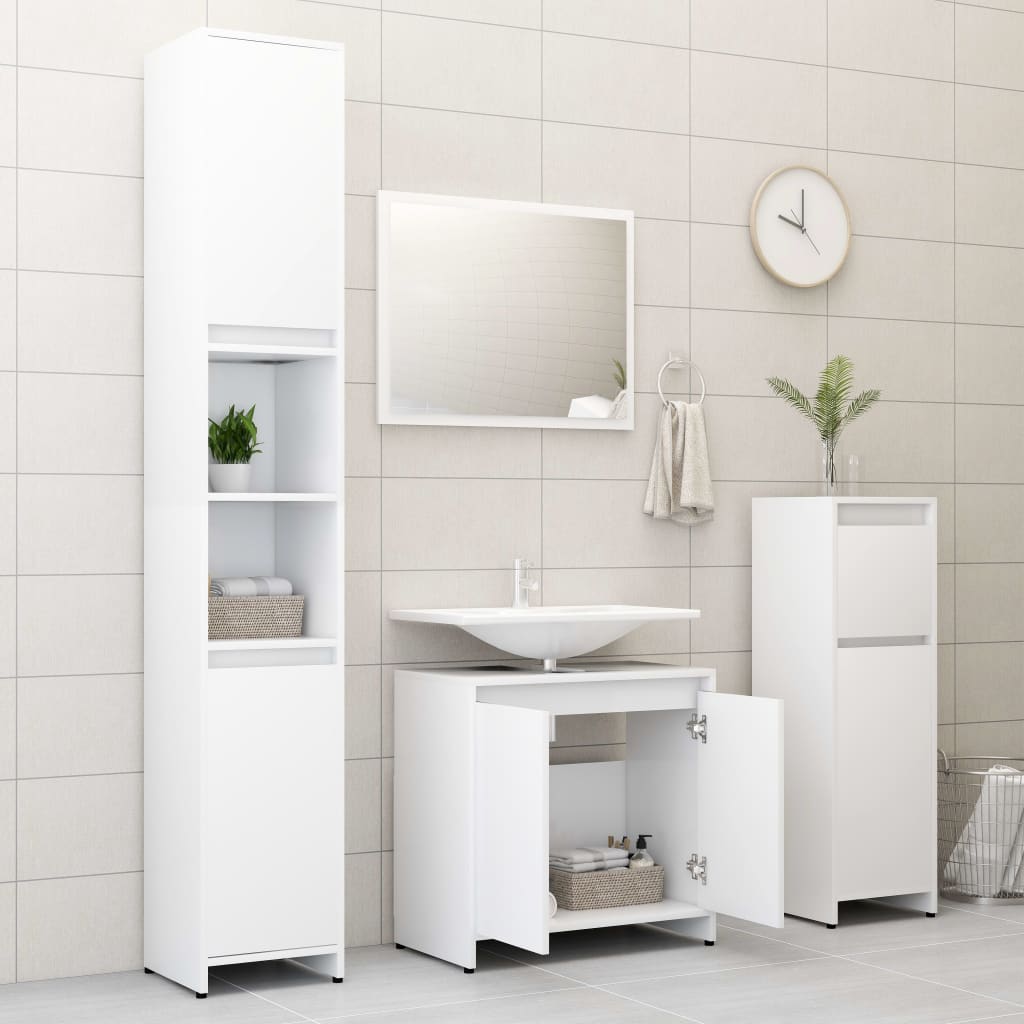 vidaXL Set mobilier de baie, 3 piese, alb, lemn prelucrat vidaXL Set mobilier de baie, 3 piese, alb, lemn prelucrat